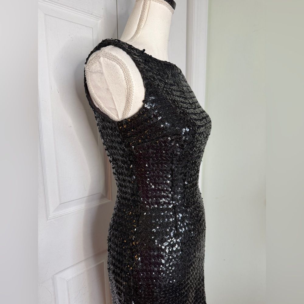 1960s/50s Marilyn Monroe Style Sequin Structured Black Sheath Evening Dress - Picture 3 of 11